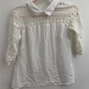 White Lace Blouse with 3/4 Sleeves